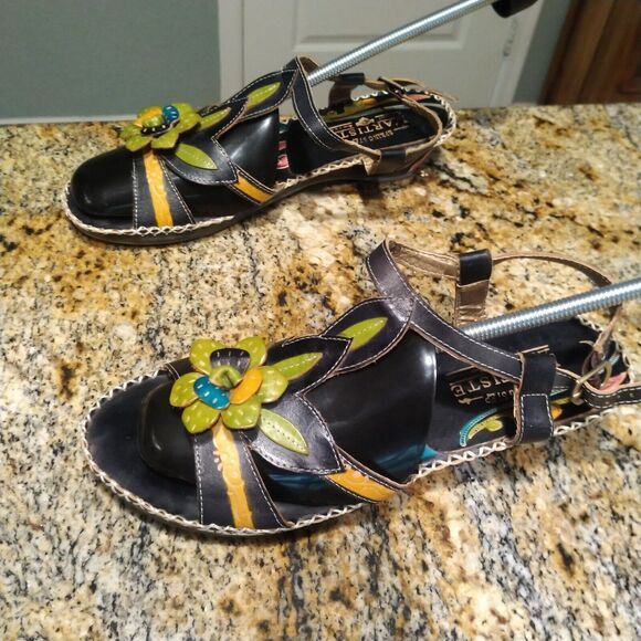 L’Artiste Spring Step Poolside Flower Leather Wedge Sandals Women's Sz 40 US 9 - Picture 4 of 12